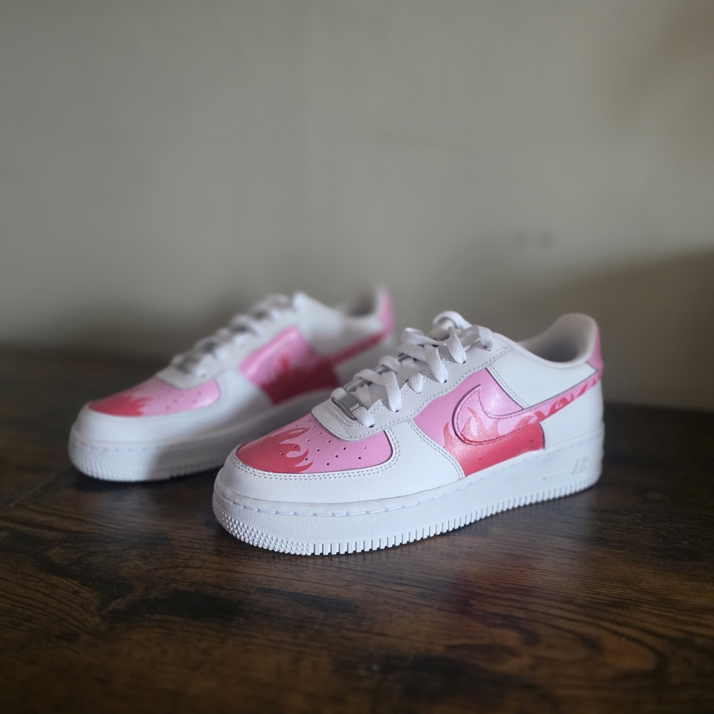 Custom Hand-Painted Nike Air Force 1 | Pink Flames | Size 8 - Picture 1 of 10